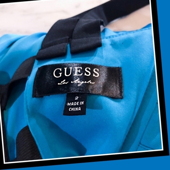 GUESS Party Dress – High-Low Silky Blue & Black, Strappy Open Back – Size S/2 - Picture 11 of 16